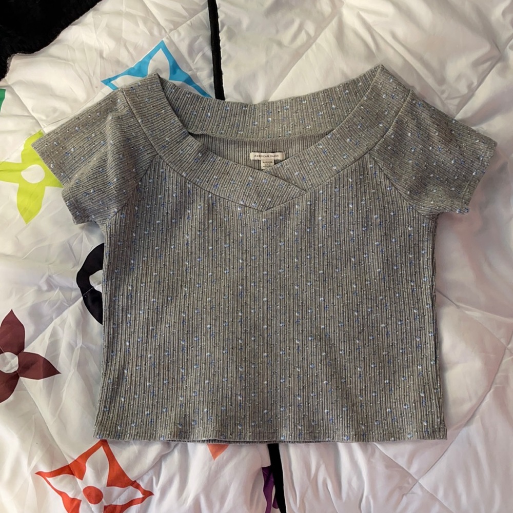 AE Grey with Blue Flowers Crop Top
